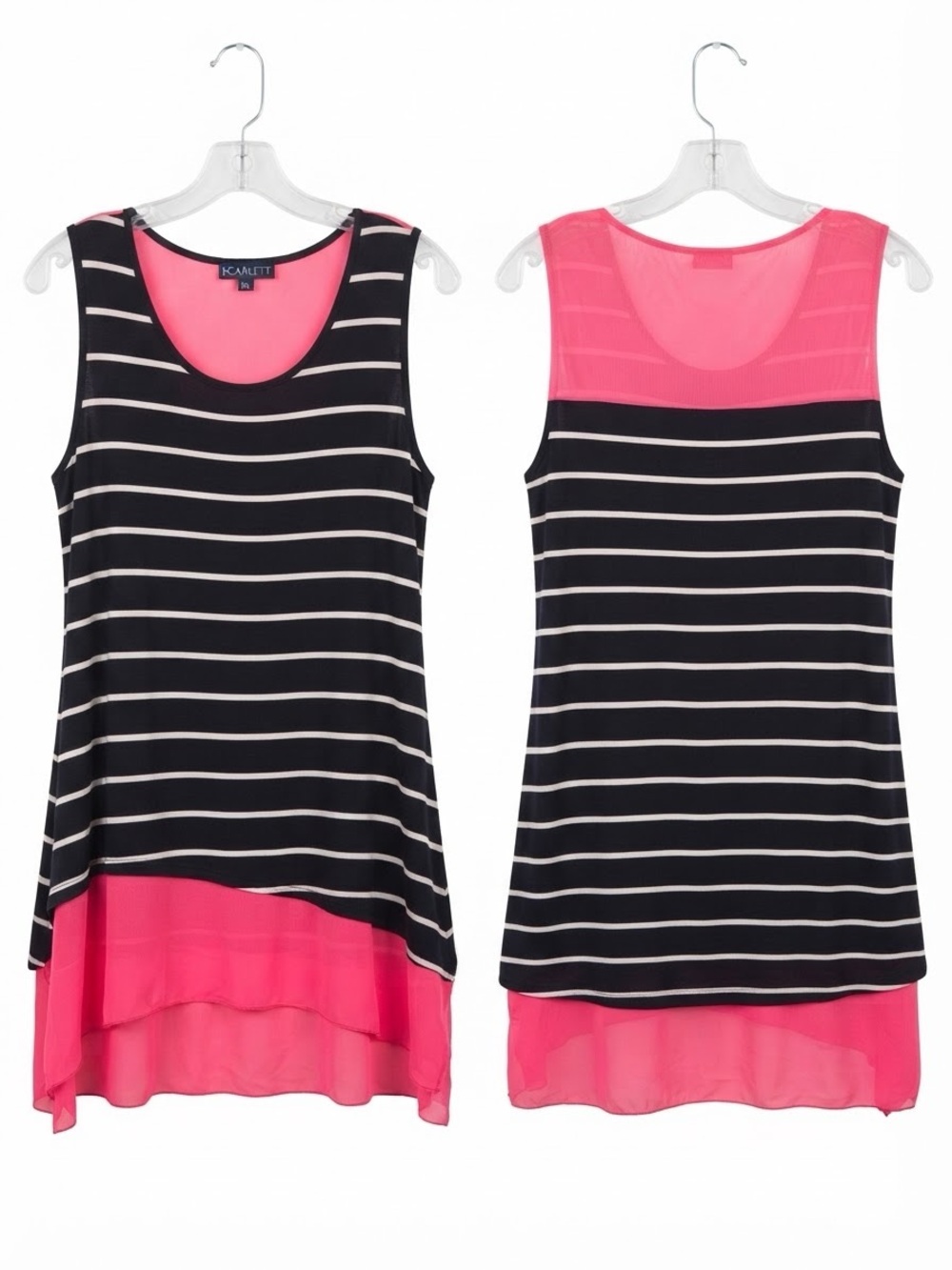 Scarlett Neon Pink & Striped High Low Layered Tunic Top XL Made in USA